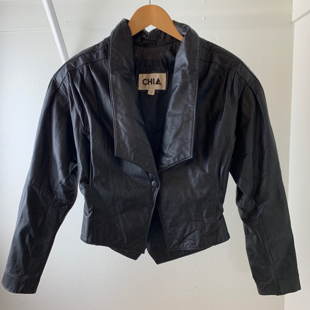 1980's Black Leather Jacket size M